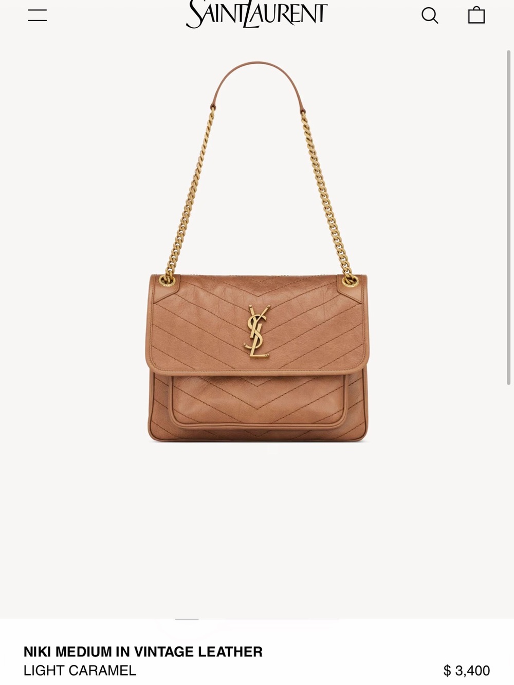 Saint Laurent Niki Light Caramel Leather Medium Shoulder Bag with Gold Hardware